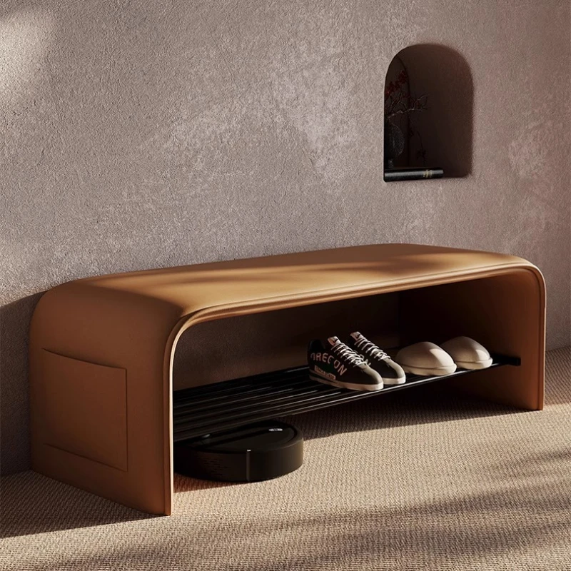 2-in-1 Shoe Changing Stool with Storage Multipurpose Entryway Bench for Bedroom Simple Bedside Seat Compact Shoe Rack for Home