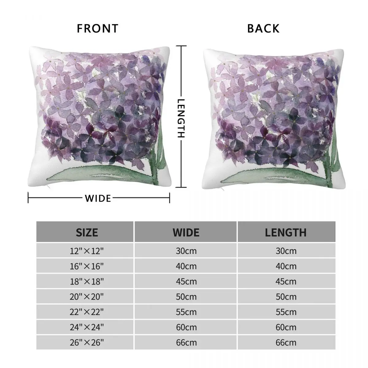 Hydrangea In Purple Square Pillowcase Polyester Linen Velvet Printed Zip Decorative Throw Pillow Case Car Cushion Cover