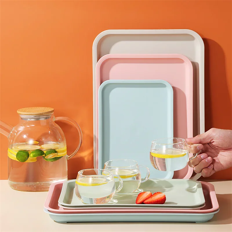 

Nordic PP Pallet Plastic Tray Food Bread Pan Green Rectangular Storage Household Kitchen Supplies Hotel Service Tray Dessert