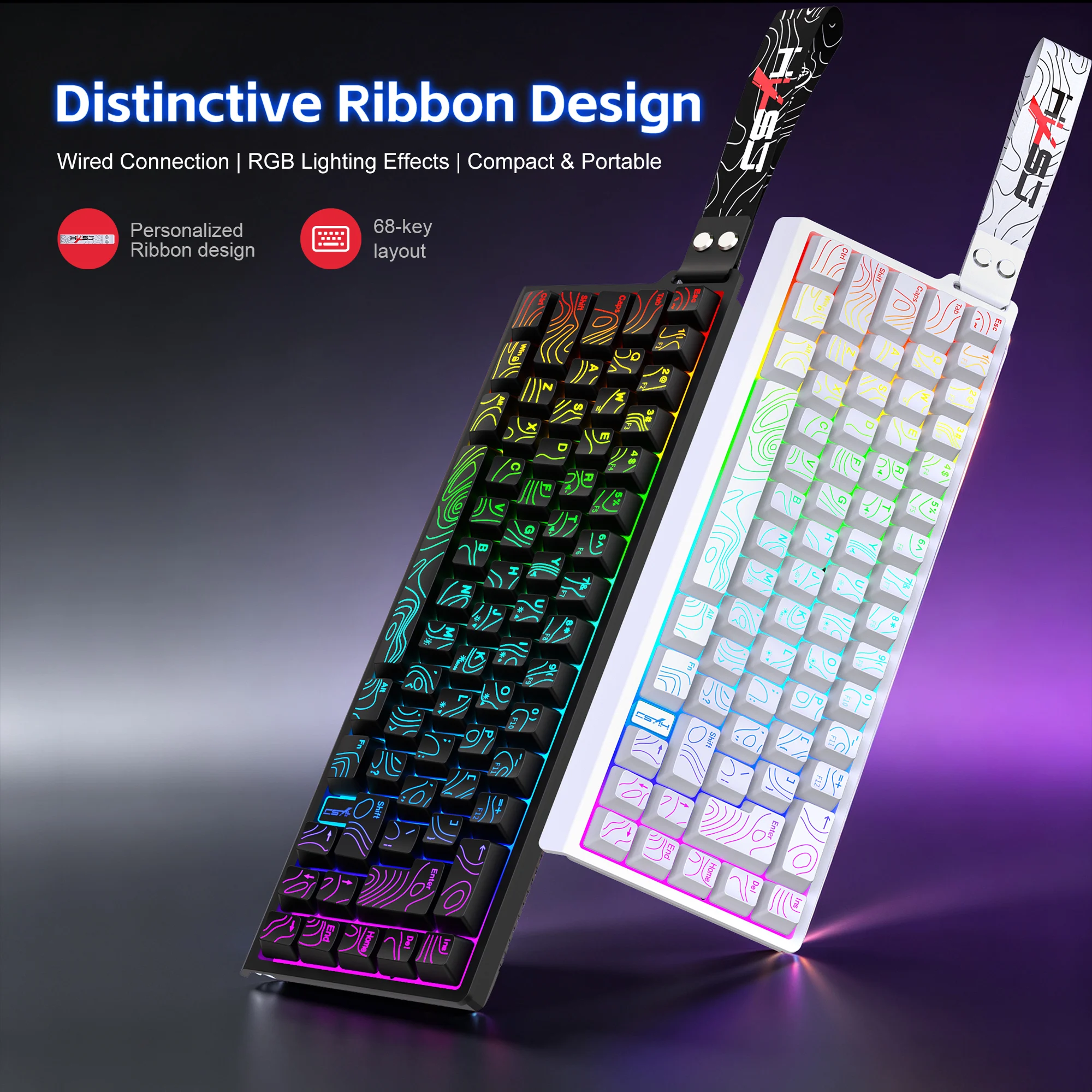 Gaming Keyboard Thocky - 68‑Key Mini RGB Gaming Keyboard V68