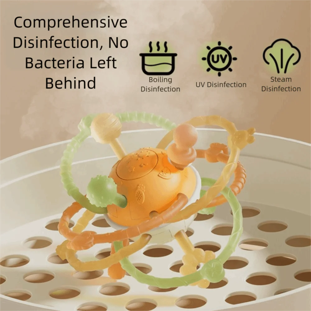 손잡이형 부드러운 실리콘 아기 씹기 공 맨해튼 라운드 볼 치발기 라운드 볼 씹기 치발기 유아용 0-12개월