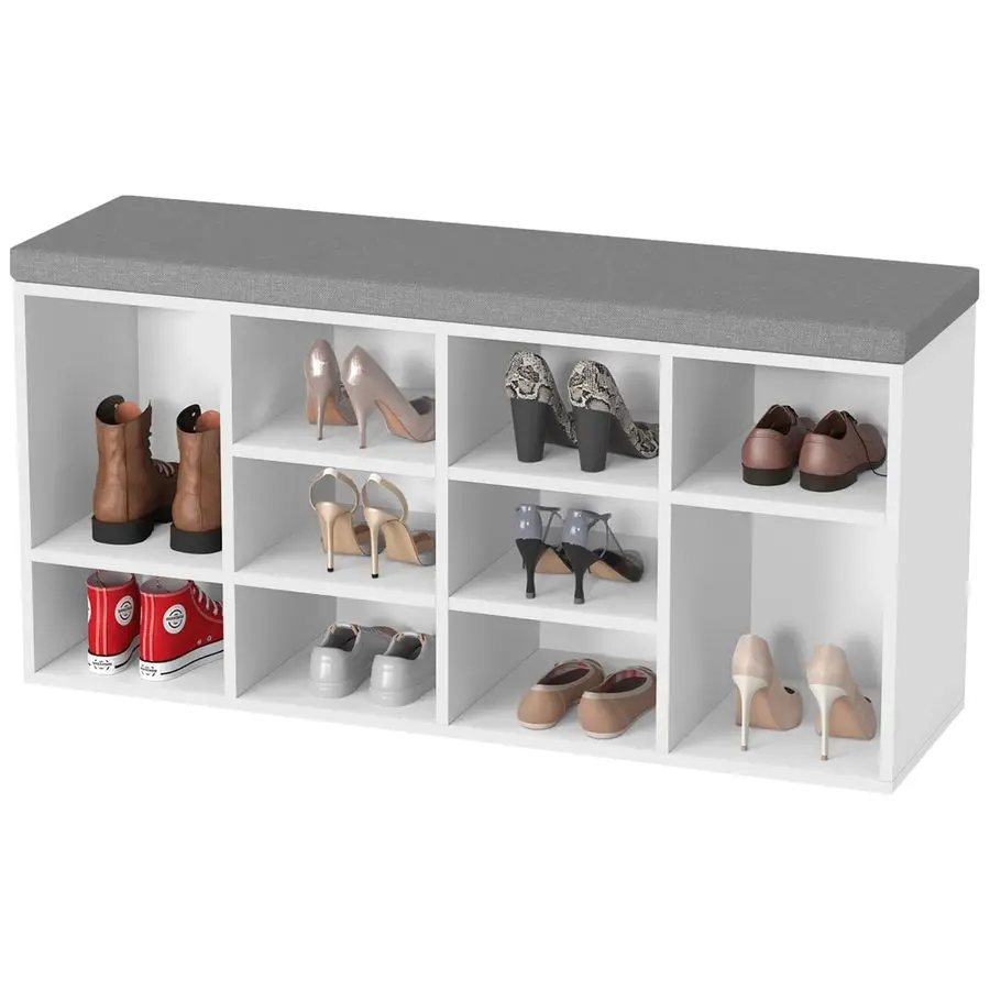

Скамейка для хранения обуви, 10 отделений, органайзер для обуви с 3-уровневой полкой для обуви, скамейка, регулируемые полки, полка для обуви для гостиной
