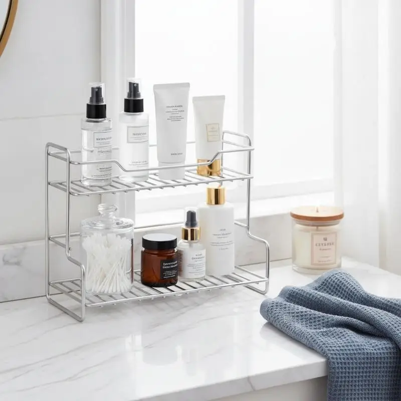 Minimalist Double-layer Storage Rack For Bathroom Sink For Storing Cosmetics Shower Gel Toiletries, Drainage Rack Storage Rack
