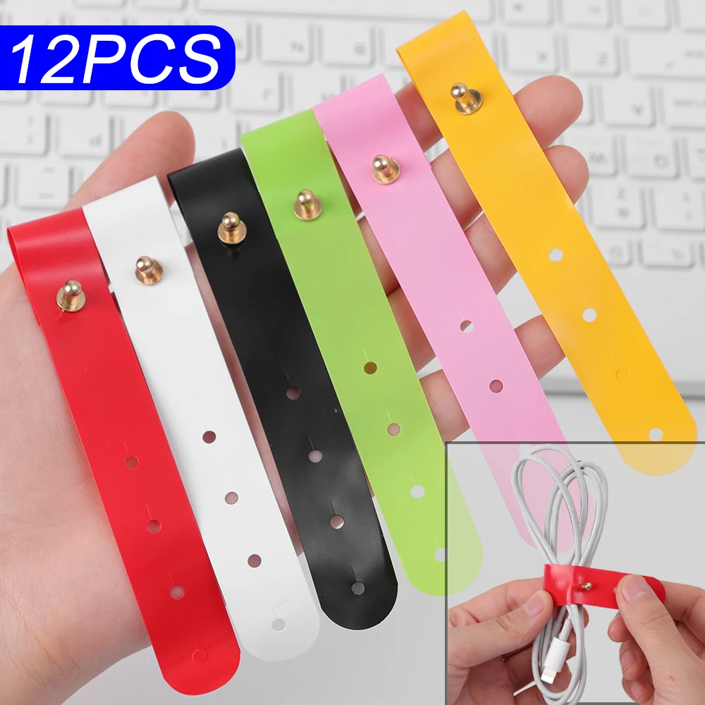 1-12Pcs PVC Cable Strap Ties Wire Cord Organizer in Home Office Waterproof Fastening Cable Ties Earphone Mounse Management