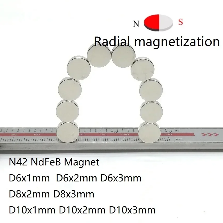 10 50PCS/LOT Disc N42 Radial Magnetization NdFeB Magnet 6*1 8*2 10*3  Strong Permanent Neodymium Magnets 6x2 8x1 8x3 10x1 10x2