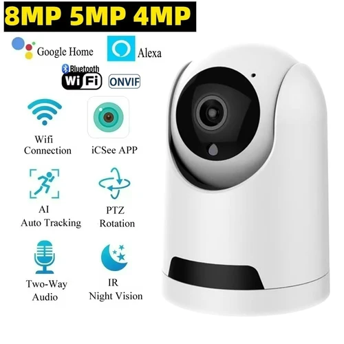 Cámara de seguridad ICSEE Wifi de 8MP, cámara de vigilancia interior, Audio bidireccional, detección de movimiento, seguimiento automático, Monitor de bebé, cámara de vídeo