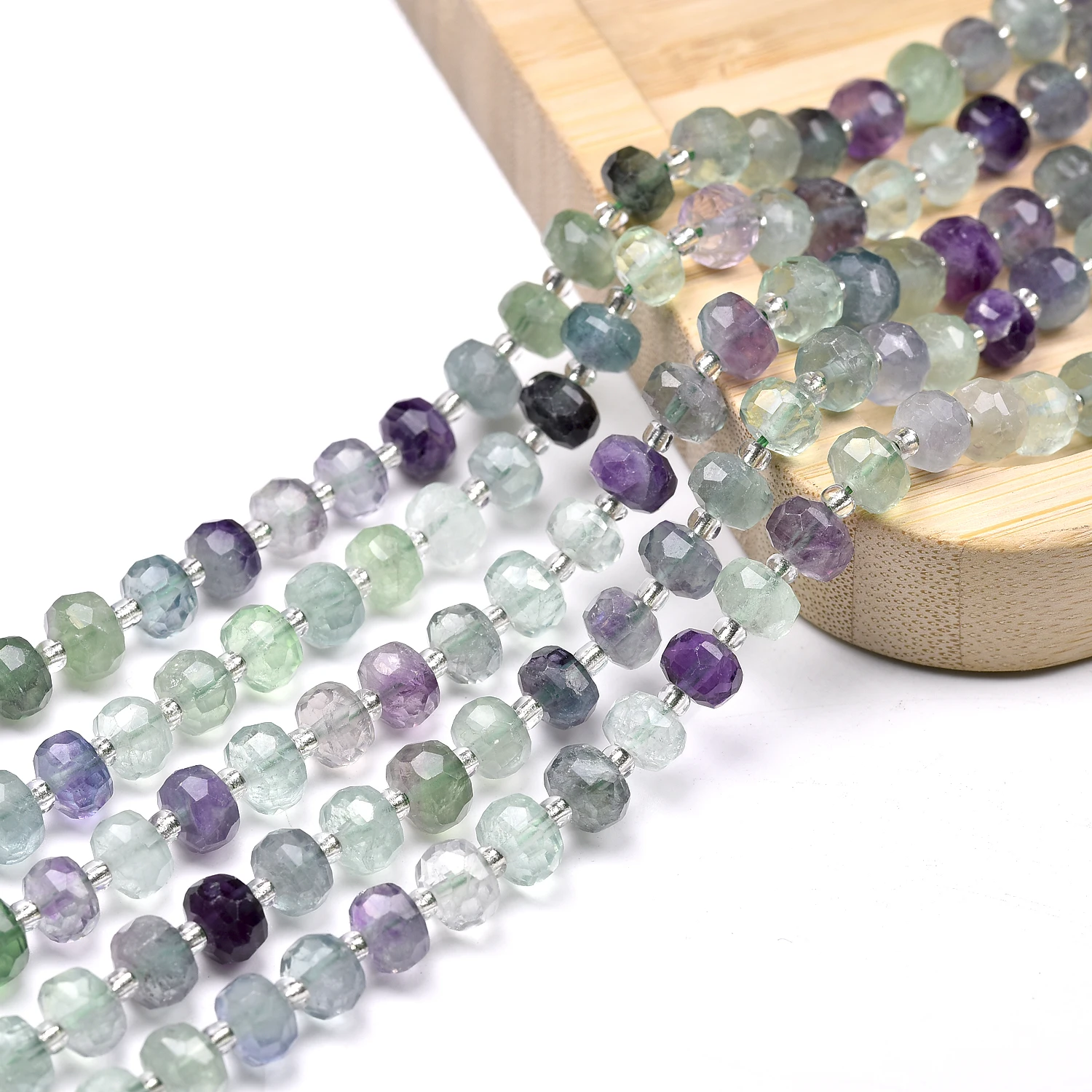 

Jewelry Making DIY Genuine Natural Colorful Fluorite Stone Faceted Crystal Quartz Healing Bracelet Necklace Beads 6*8mm