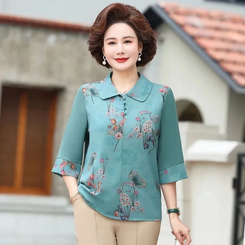 

Elderly Women's Gold Velvet Tops And Blouse 2019 Fashion Print Long-sleeved Blouse Grandma Plus Velvet Shirt Plus Size 4XL W1675