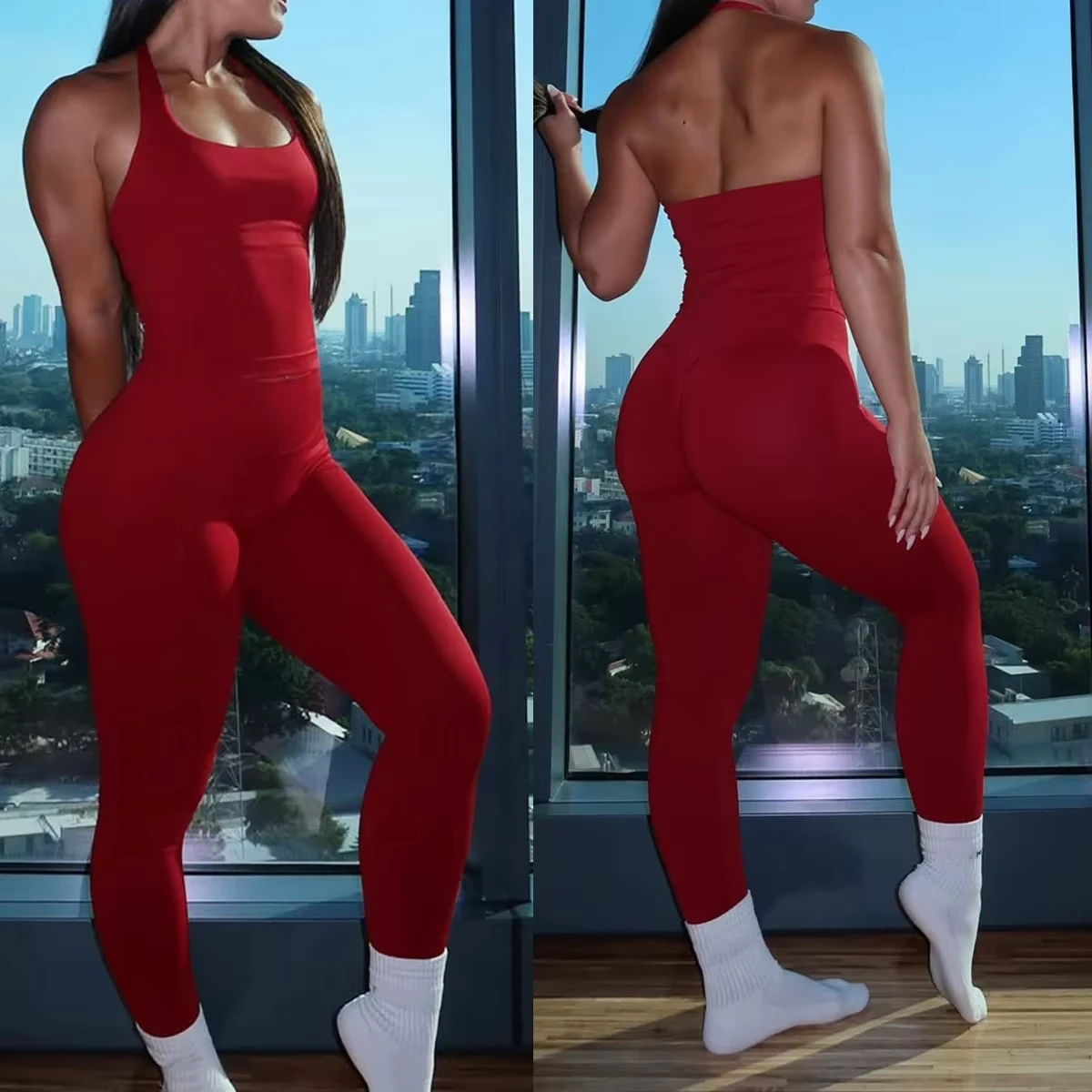 

Impact 2 Pieces Women Halter Top Yoga Set Halter Tank Top Gym Set Sports Vest Seamless Scrunch Leggings Without Logos
