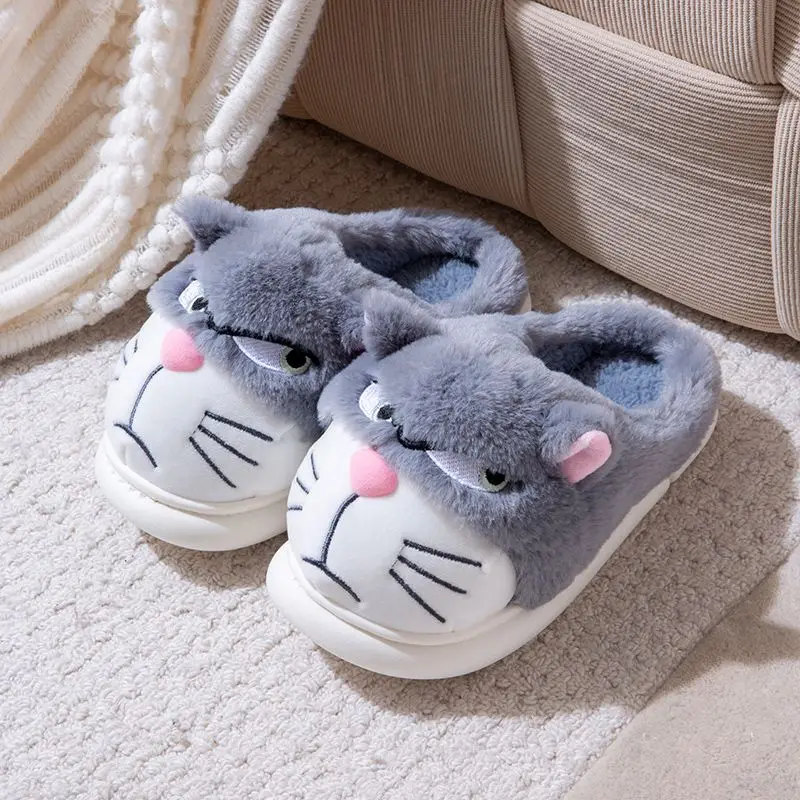 

Новые креативные тапочки Angry Kitten, мужские зимние пушистые меховые шлепанцы, обувь для дома, мужские домашние шлепанцы унисекс, теплые домашние тапочки