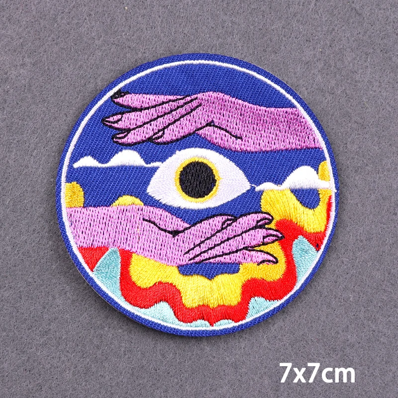 Psychedelischer Pilz-Zauberer-Hand-Aufnäher, Stickerei-Aufbügelpatches für Kleidung, Magische Kugel-Kleideraufkleber, DIY-Applikations-Abzeichen – Detail 3