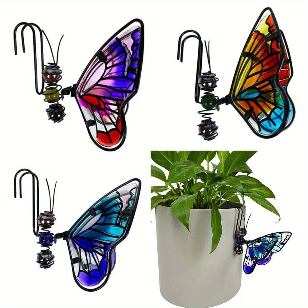 

3Pcs Butterfly Flower Pot Decor Set Hanging Iron Planter Hangers with Glass Mini Accessories Outdoor Bonsai Decor (10.5×9.5×2cm)