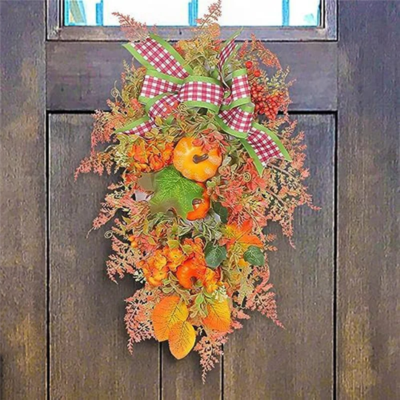 Raccolto autunnale per la porta d'ingresso, ghirlanda autunnale, lacrima artificiale del raccolto autunnale, giardini decorativi per il Ringraziamento, decorazione autunnale autunnale-AT64