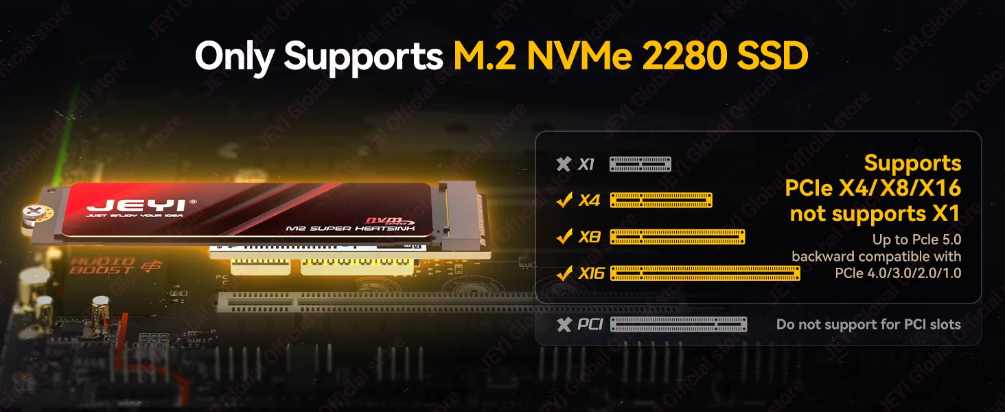 JEYI Flache PCIe 5.0 X4 zu NVMe Adapterkarte 128Gbps Kompaktes Mini-Design Ohne GPU-Blockierung Nur für M.2 2280 NVMe SSD für PCIe 4.0 – Detail 4