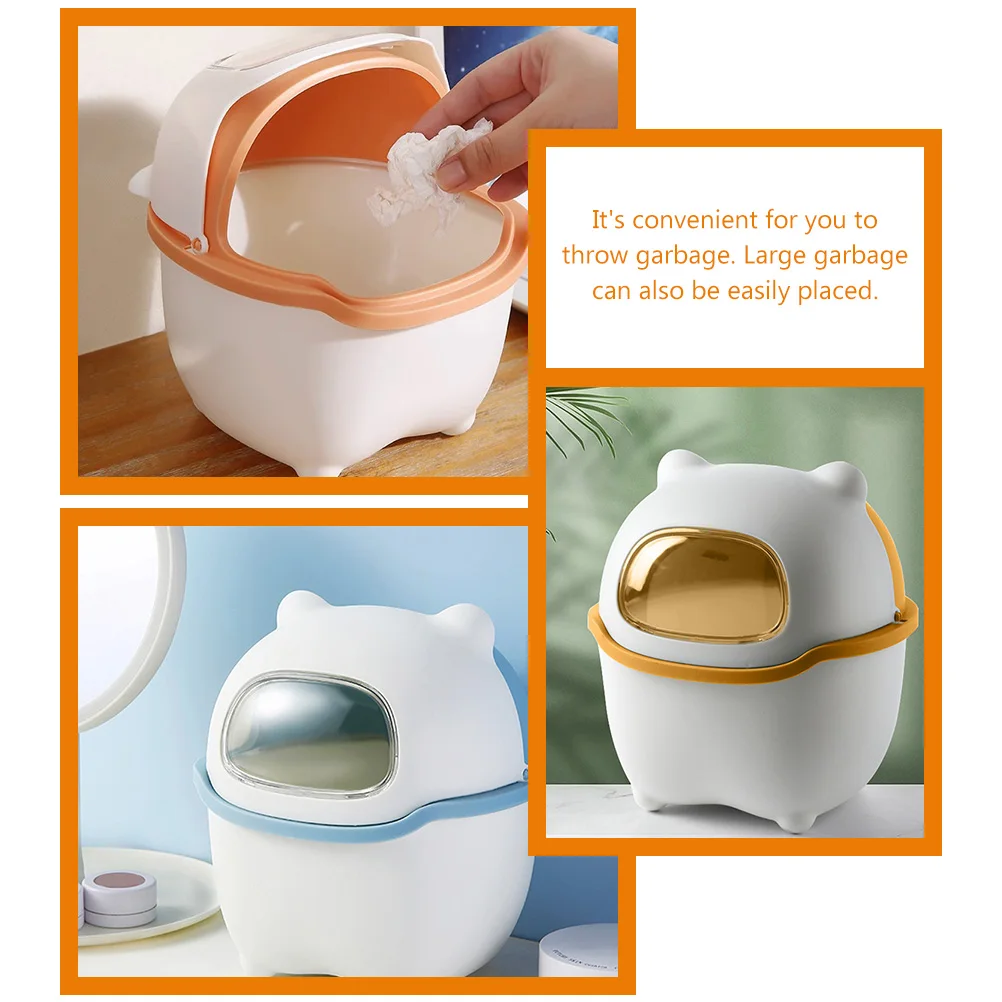

2Pcs Mini Bin Small Desk Trash Can Lid for Office Car Kitchen Cartoon Plastic Trash Can Desktop Storage Container