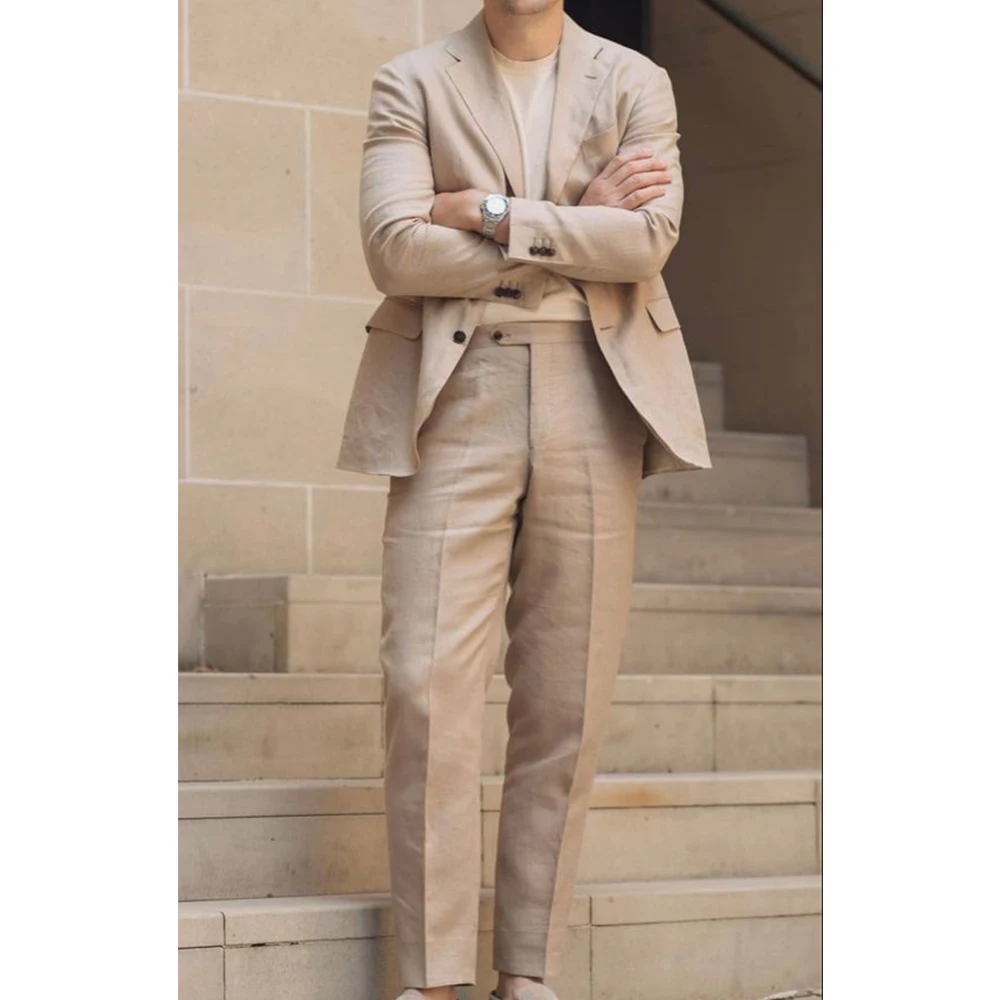 

2024 New Men's Suit Two-piece Suit Linen Fabric Summer Breathable Groom's Dress Slim Elegant and Fashionable Fashion Suits Man