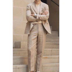 2024 New Men's Suit Two-piece Suit Linen Fabric Summer Breathable Groom's Dress Slim Elegant and Fashionable Fashion Suits Man