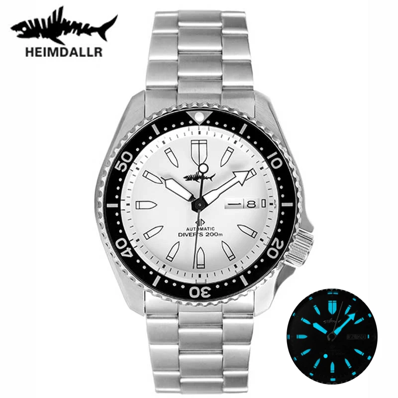 

HEIMDALLR Mens Mechanical Watch Sapphire Glass White Dial Luminous Waterproof NH36A Movement Automatic Watches 200M Diver Watch