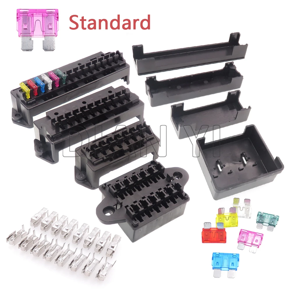 1 Set 8/10/12/15 Way AC Assembly Standard Car Insurance Socket Middle Blade Fuse Box Black Medium Multiway Fuse Holder Assembly