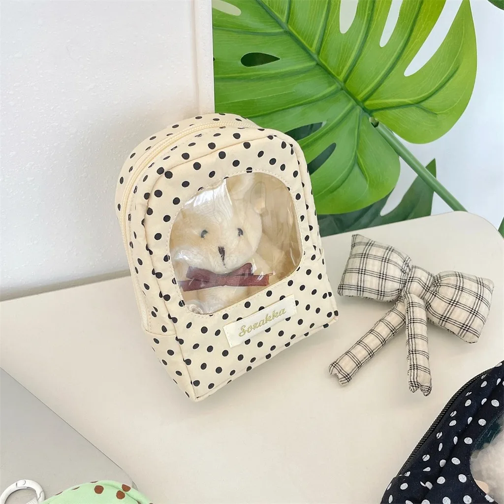 Cotton Doll Storage Bag Transparent Hanging Clip Bag Transparent Window Pouch Textured Dust-Proof Display Bag For Backpack Small