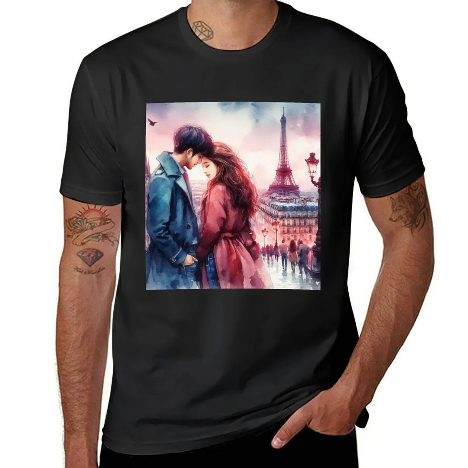 

Valentine's Day in Paris T-Shirt anime Short sleeve tee fruit of the loom mens t shirts