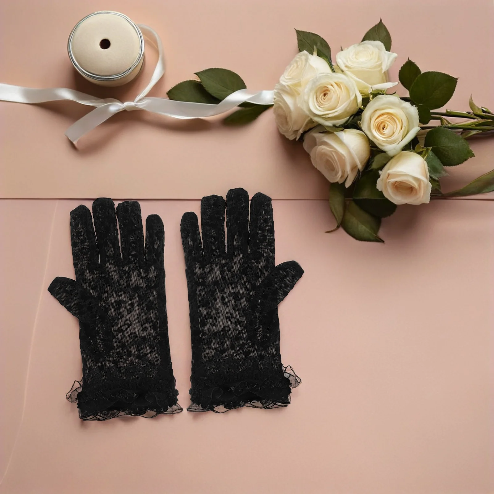

2Pcs Leopard Mesh Gloves Women Short Sheer Breathable Lightweight Elegant Wedding Tea Party Gloves Lace Tea Party