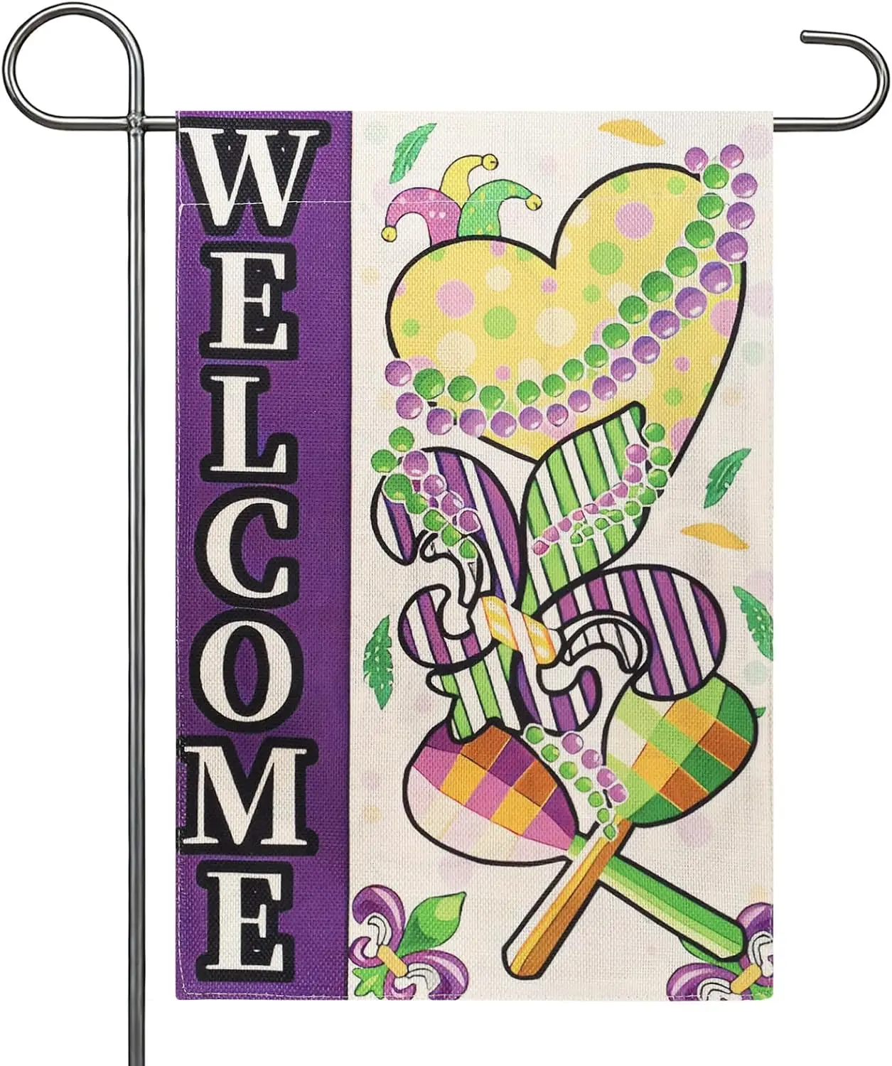 Mardi Gras Garden Flag 12×18 in Double Sided Colorful Carnival Heart Lollipop Fleur de Lis Welcome Outdoor Yard Decor for Fa EEZ