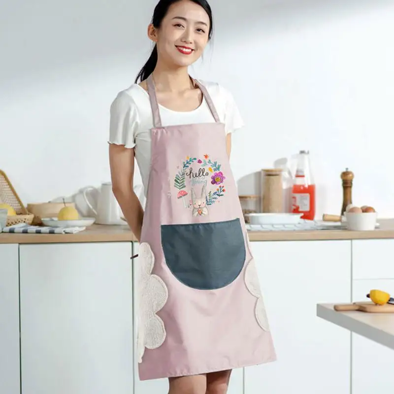 Women's Apron Waterproof Oil-proof Household Kitchen Cooking Baking Wreath Rabbit Waist Wholesale