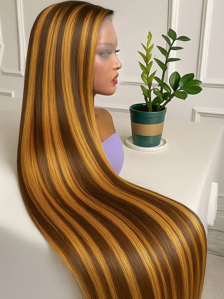 العظام مستقيم تسليط الضوء على خصلات الشعر المستعار الإنسان 13x4 HD الدانتيل الباروكات الأمامية العسل شقراء الملونة 4/27 قبل قطعها باروكة من شعر طبيعي برازيلي