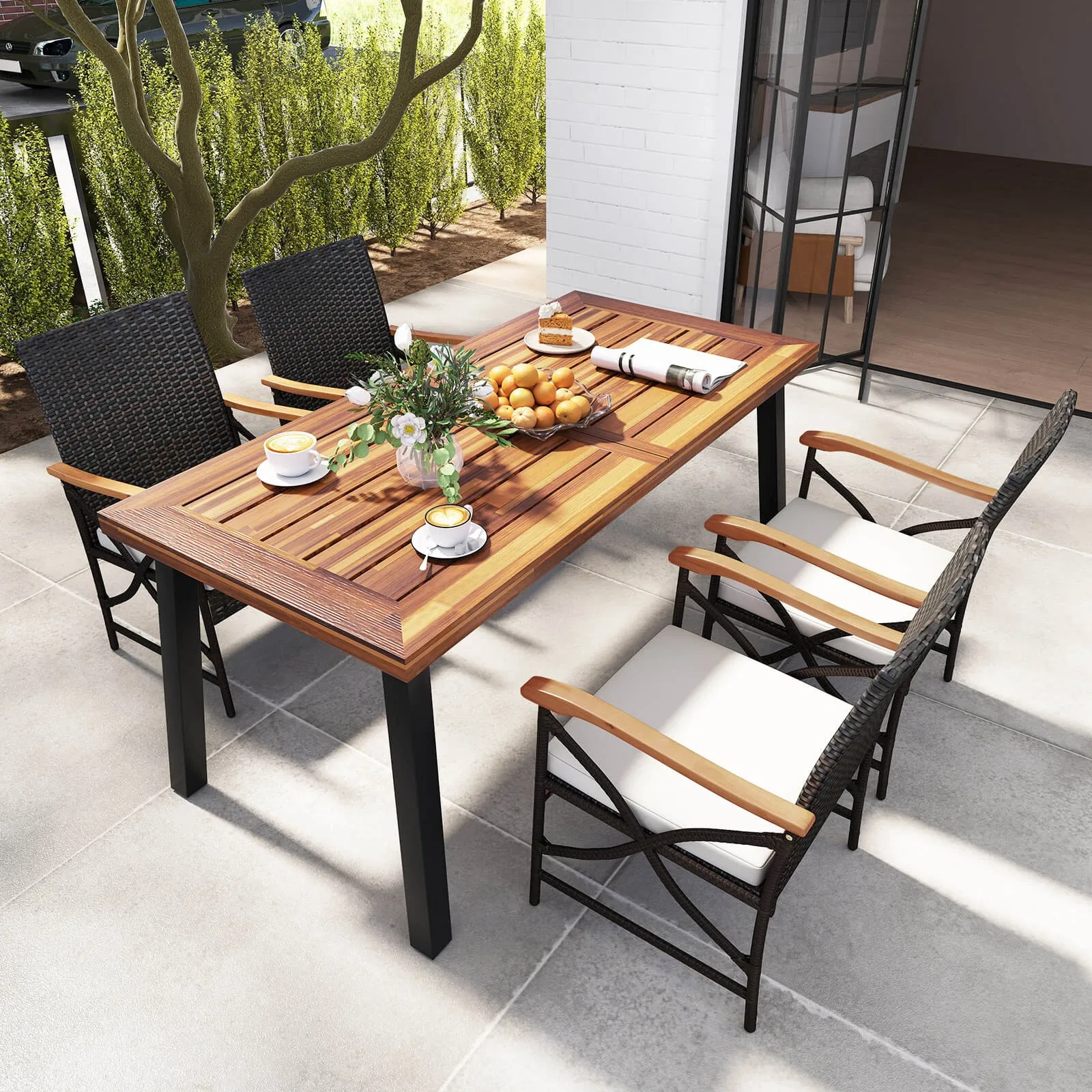 

Patio 2PCS PE Wicker Dining Chairs W/Soft Zippered Cushions Armchairs Balcony