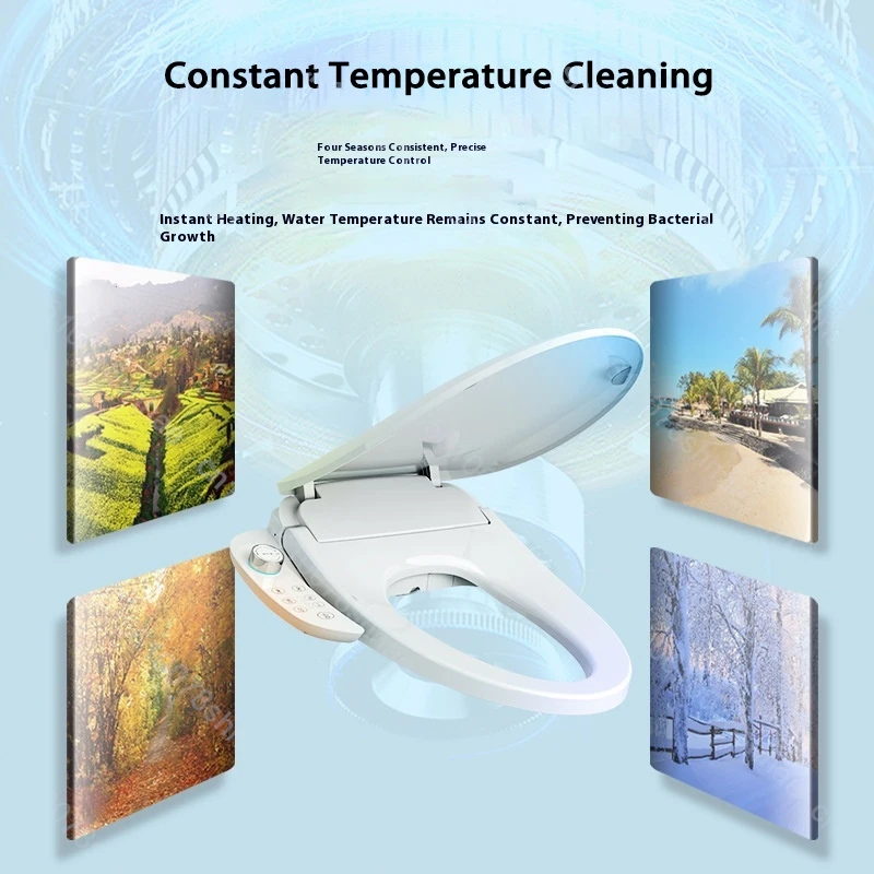 Smart Bidet Toilet Seat Heated Elongated Bidet Lid Cover Instant Heated Warm Air Dryer Feminine Wash Night Light Self Cleaning