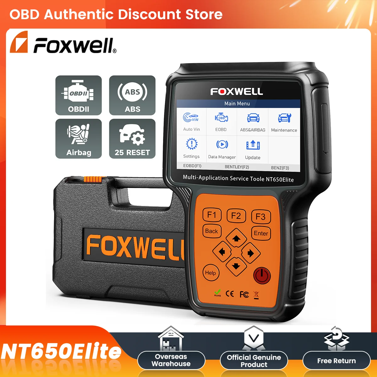 FOXWELL NT650 Elite Car OBD2 Scanner SAS A/F OIL EPB BRT TPS 26+ Reset Professional Auto Car Diagnostic Tool