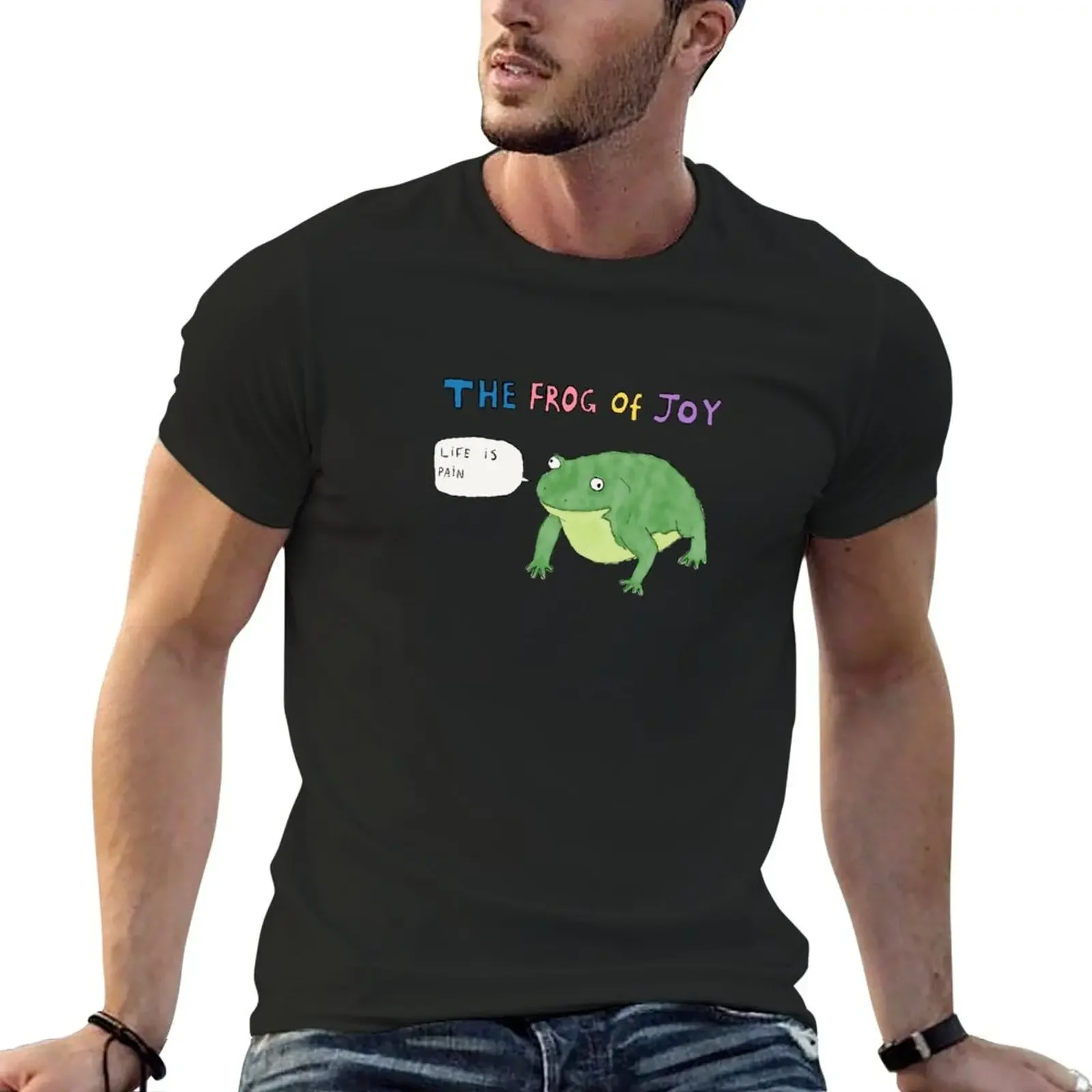 

New The frog of joy, life is pain T-Shirt sweat shirts graphic anime stuff vintage anime shirt plus size men clothing