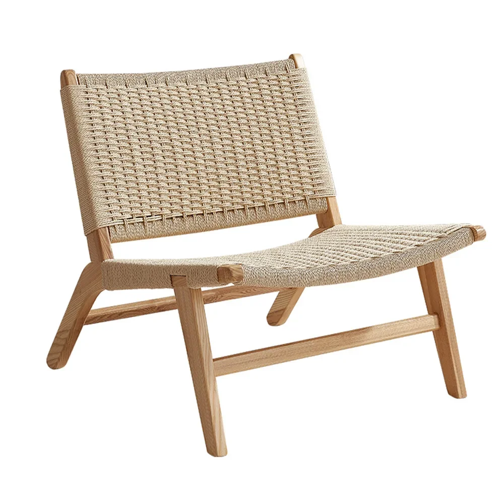 Nordic Rope Sofa Chair Ash Wood Rattan Chair Simple Balcony Solid Wood Tea Table Single Braided Rattan Leisure Chair