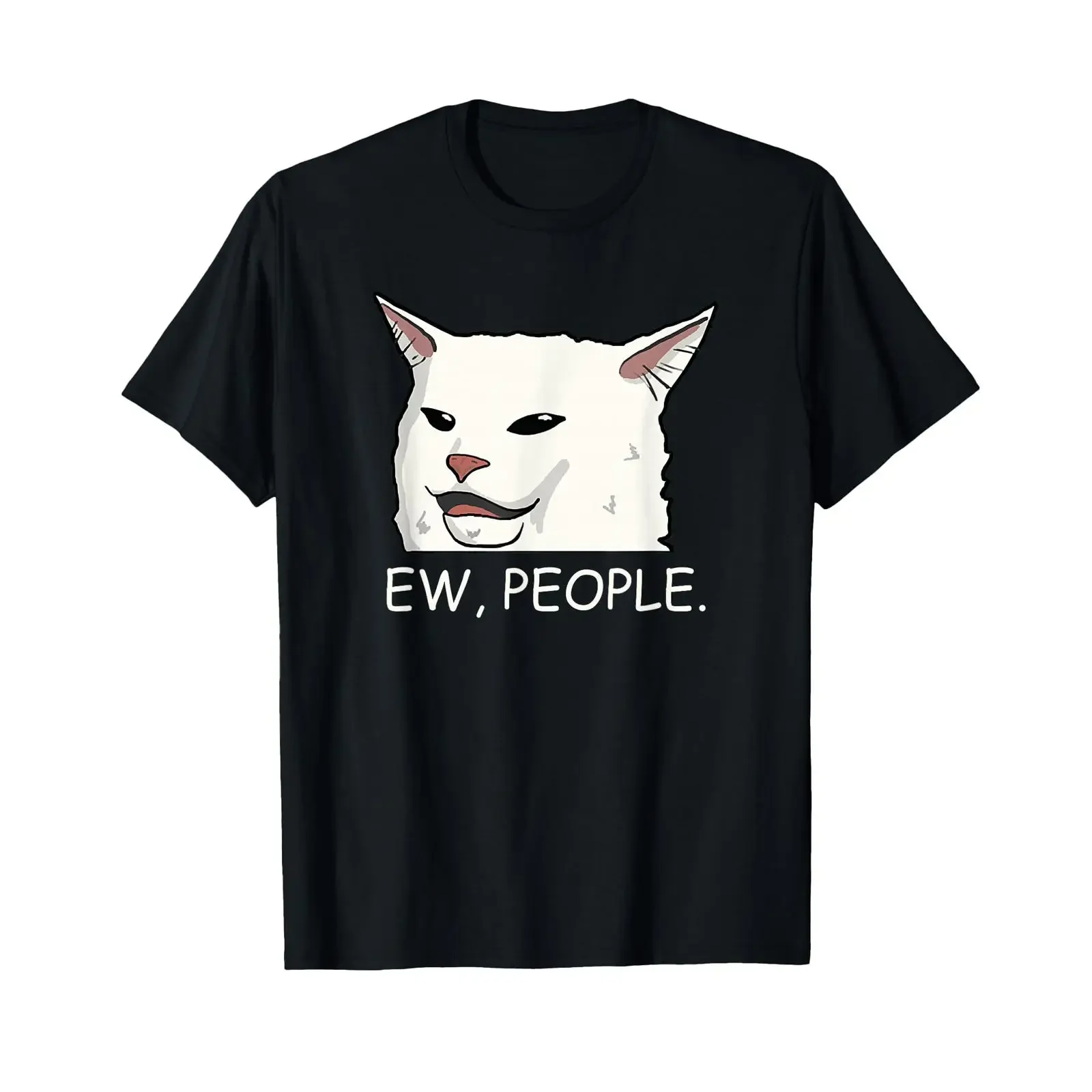 Ew People Woman Yelling at Dinner Table Confused Cat Meme T Shirt vintage Washed Breathable Stretched Casual Comfortable