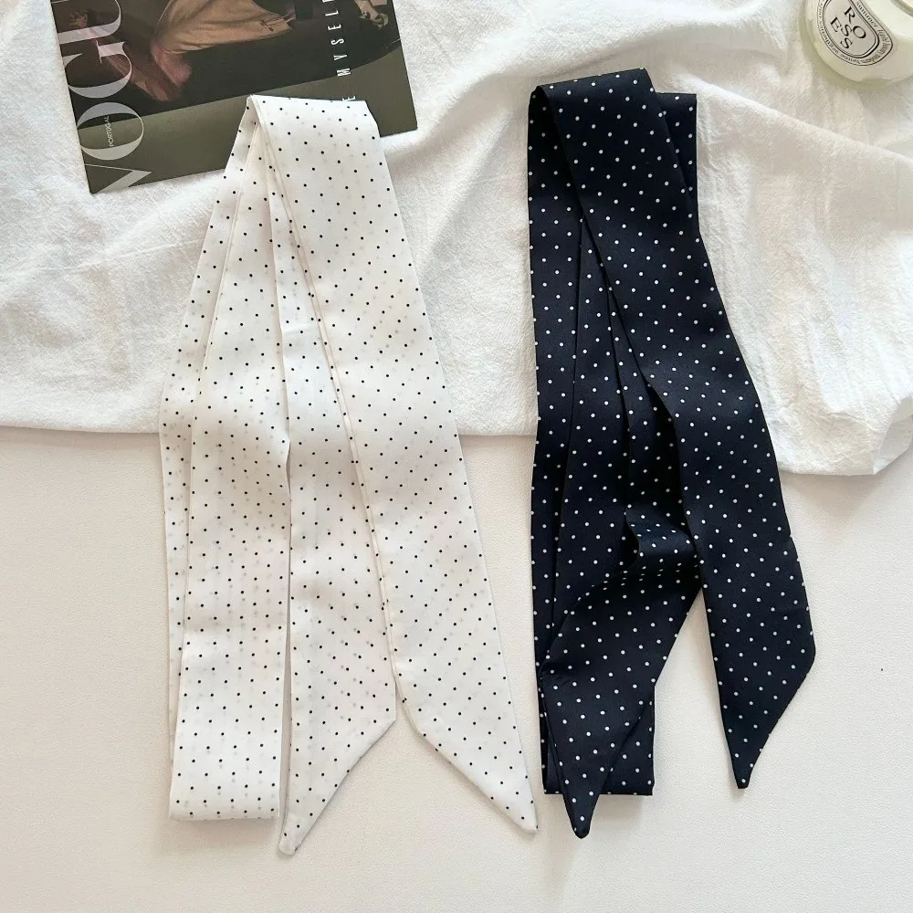 

4 Colors Skinny Silk Scarf Silk Feel Foulard Ribbon Scarves HairBand Women Head Scarves Dot Print Hair Accessories