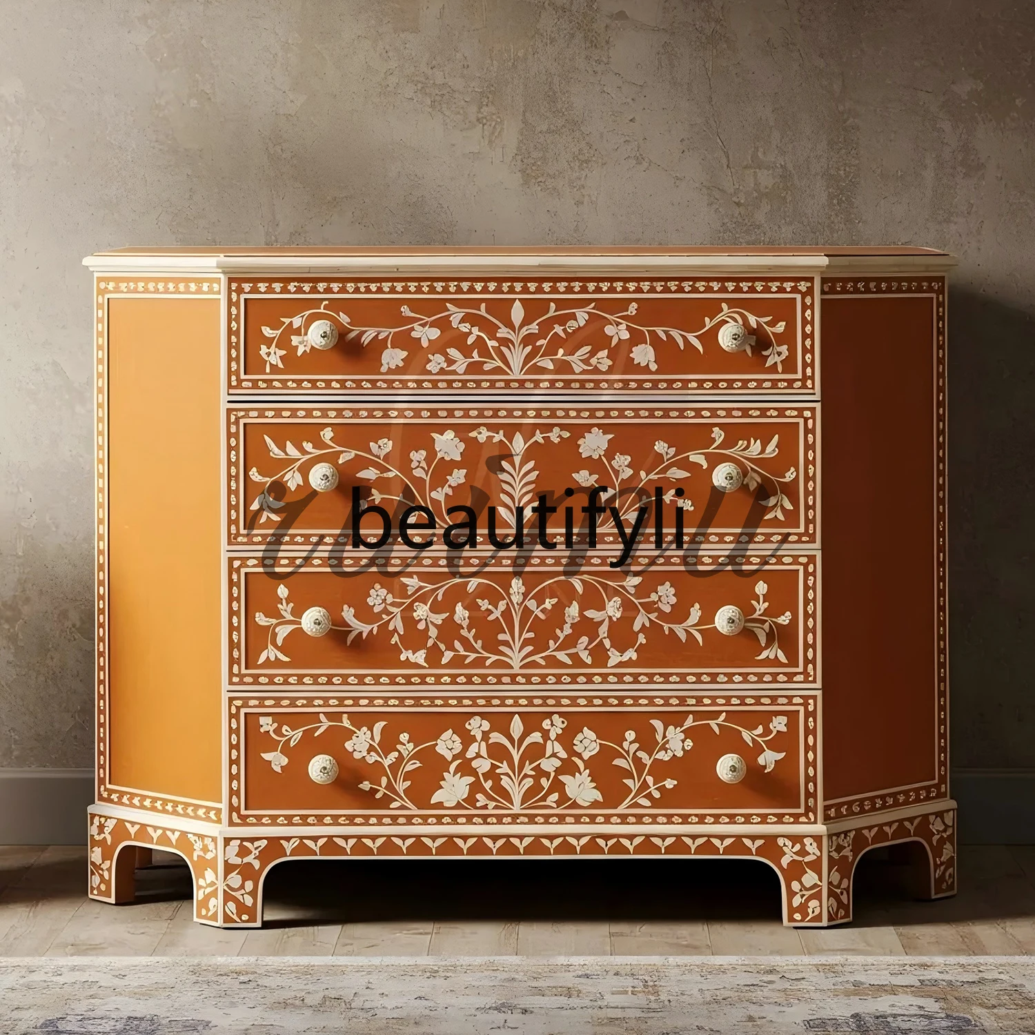

French medieval style painted chest cabinet living room storage simple bedroom bedside solid wood cabinet