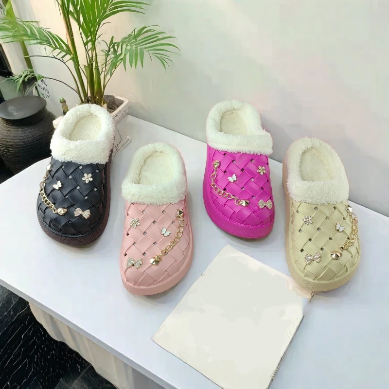 

Kids' Slippers House Shoes Cartoon PU Leather Bow Winter Shoes For Girls Warm Anti-slip Soft Bottom Pink Beige Shoes Size 40-45