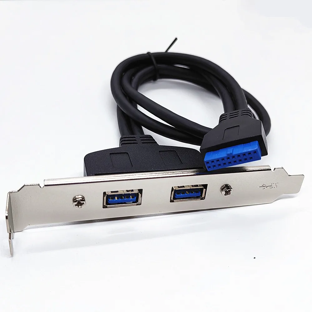 Dual Port USB 3.0 Cable to Motherboard Mainboard 20pin Header Adapter Cable w/Rear PCI Bracket Panel 20-pins to 2 X USB A Female