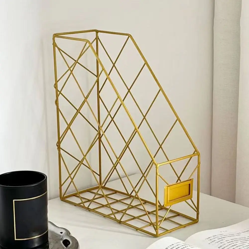 Vertical Metal Desktop File Shelf Wrought Iron Mesh Storage Shelf Nordic Style Multifunction Magazine Storage Rack Data Storage
