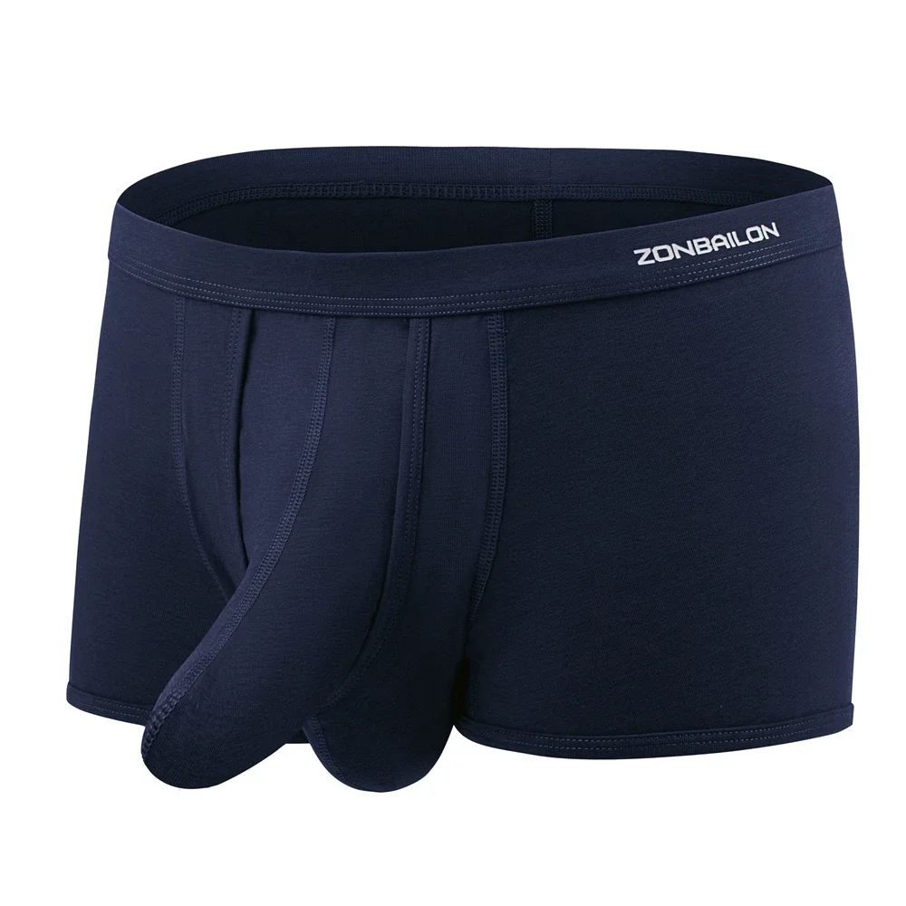 Jinshi Men's Dual Pouch Underwear Short Leg Bulge Boxer Briefs Separated Pouch Modal Trunks