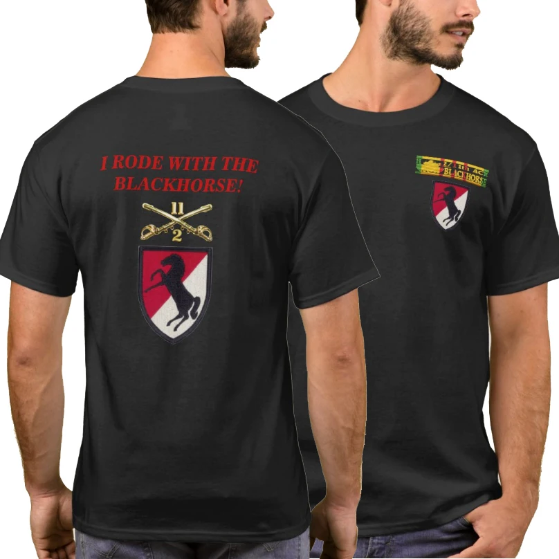 Medal Ribbon H/2/11th Armored Cavalry Blackhorse Patch Printed T-Shirt 100% Cotton O-Neck Short Sleeve Casual Mens T-shirt