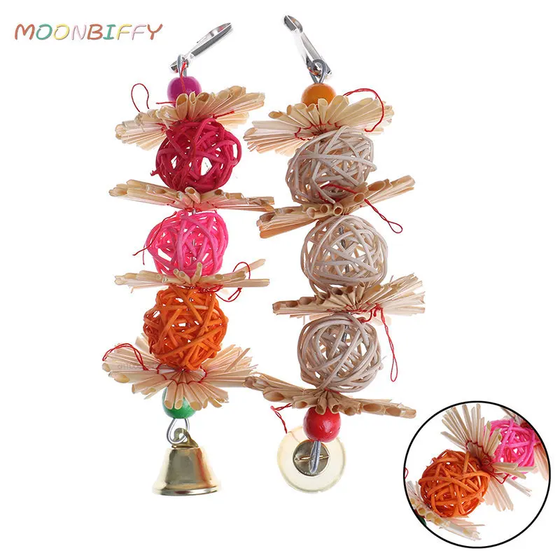 Rattan Balls Parrot Pet Bird Toy Bird Interactive Bite Chew Toys for Parakeet Budgie Cage Accessories Bird Playing Toys