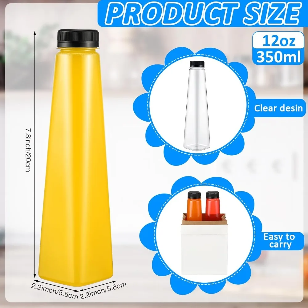 

100 Pcs 12 oz Clear Plastic Juice Bottles with Tamper Evident Lids Reusable for Smoothies Beverages Storage