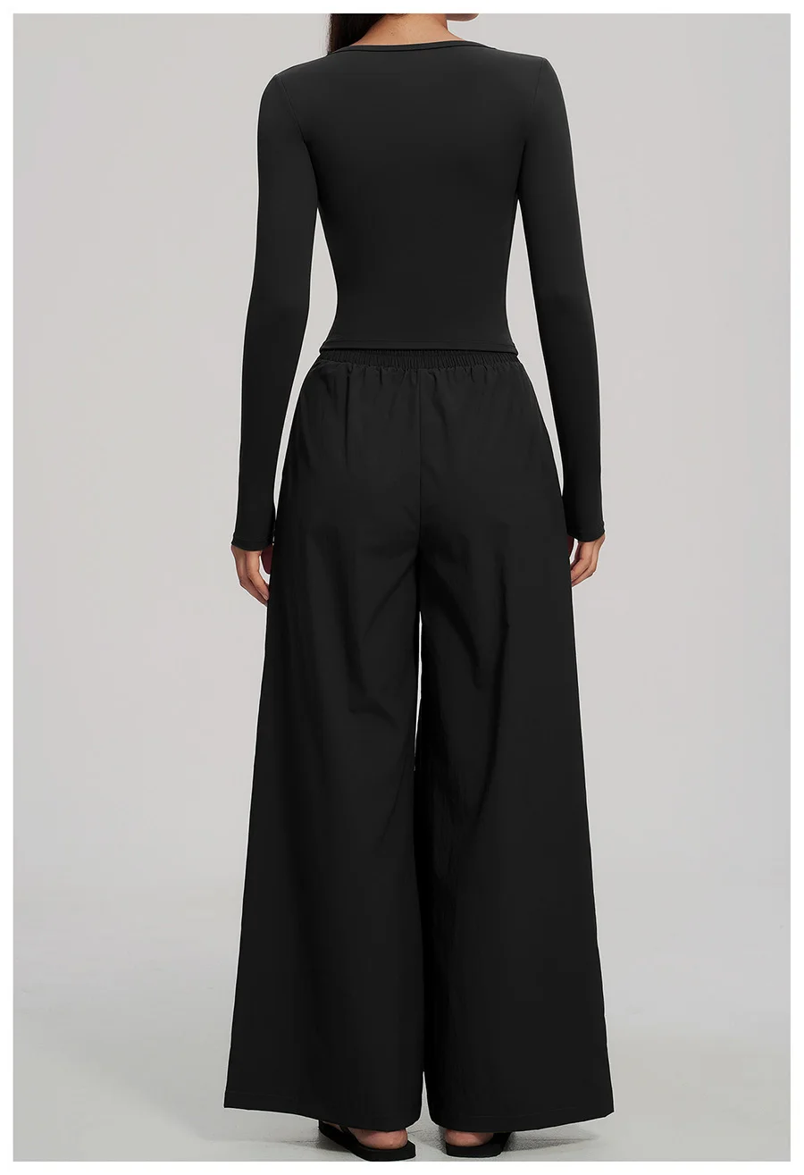 2-teiliges Yoga-Set für Damen, Langarm-Fitness-Oberteil, Trainingsanzug, Sportbekleidung, High-Waist-Hose mit geradem Bein, Fitness-Sportanzug – Detail 28