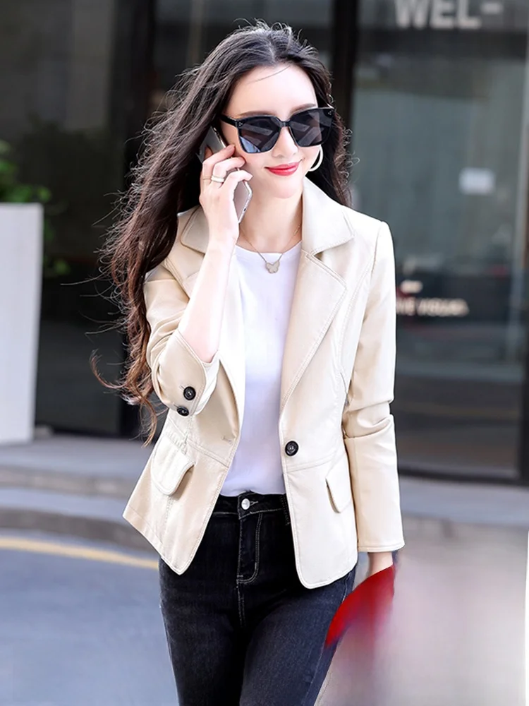 

Ning Genuine Leather Jaet Women's ort Sle 2025 Spring Autumn New eepskin Slim Fit Korean Version Leather Coat