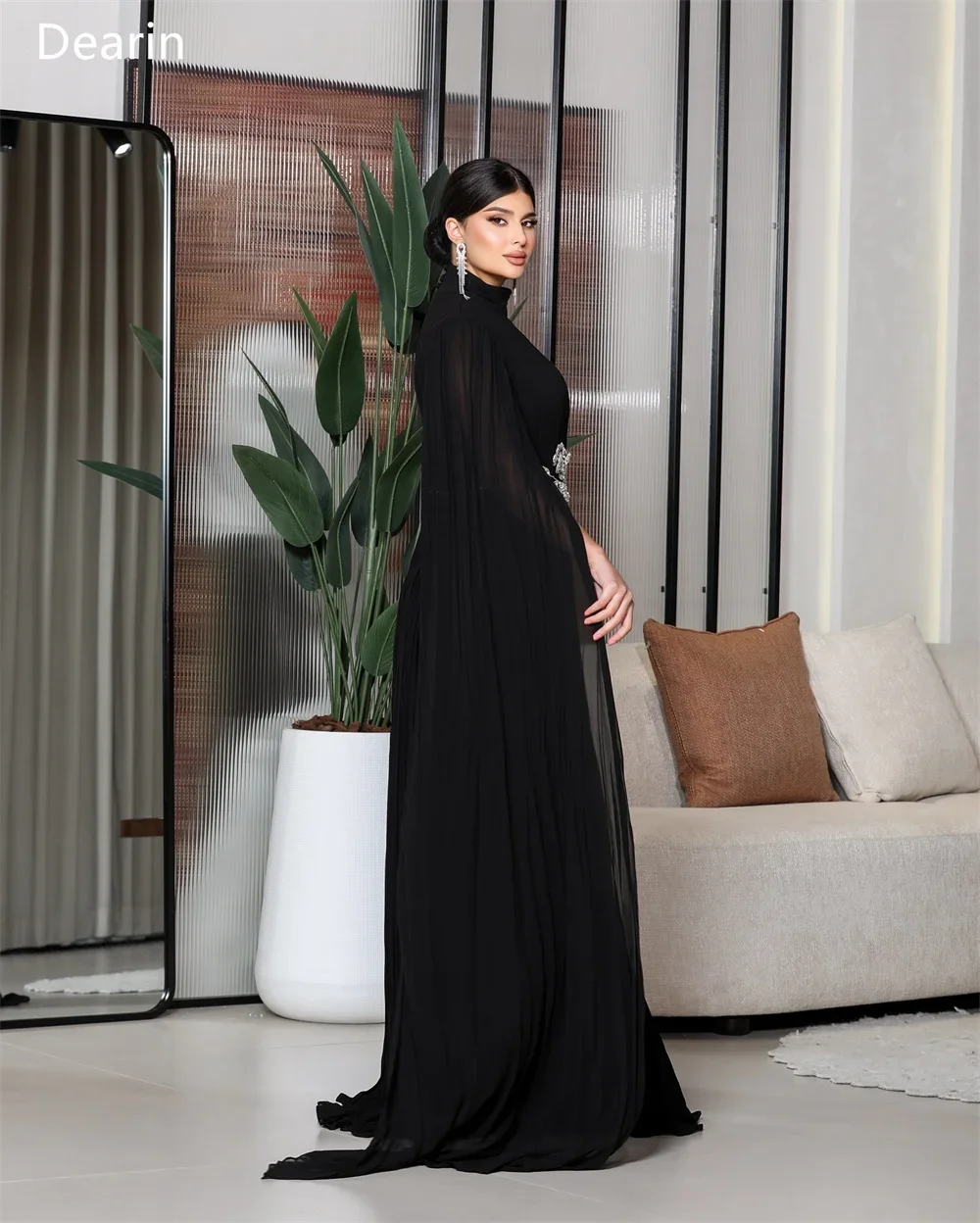 Gaun malam Formal gaun malam disesuaikan Dearin kerah tinggi A-line rok panjang lantai berlapis terbungkus Tulle Applique Bespoke Oc