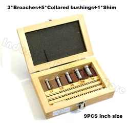 CNC Keyway Broaches Set 9pcs 1/8A 1/16A 3/32A Broach with Bushing and Shim Set Inch Sized High Speed Steel Cutting Tool New