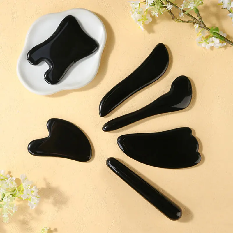 

Obsidian Gua Sha Boards Traditional Therapy Natural Stones For Whole Body Massage Tools Fat Burning Heart-Shaped Shofar-Shaped