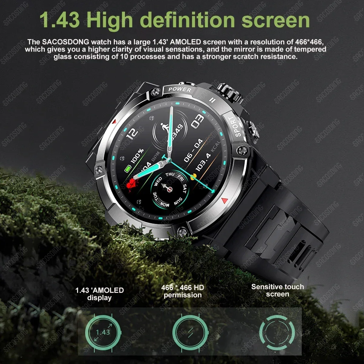 GPS Smart Watch Bluetooth Call Women Men 4G Memory Health Monitor Offline Map Sports Smartwatch Fitness Tracker Compass Watch